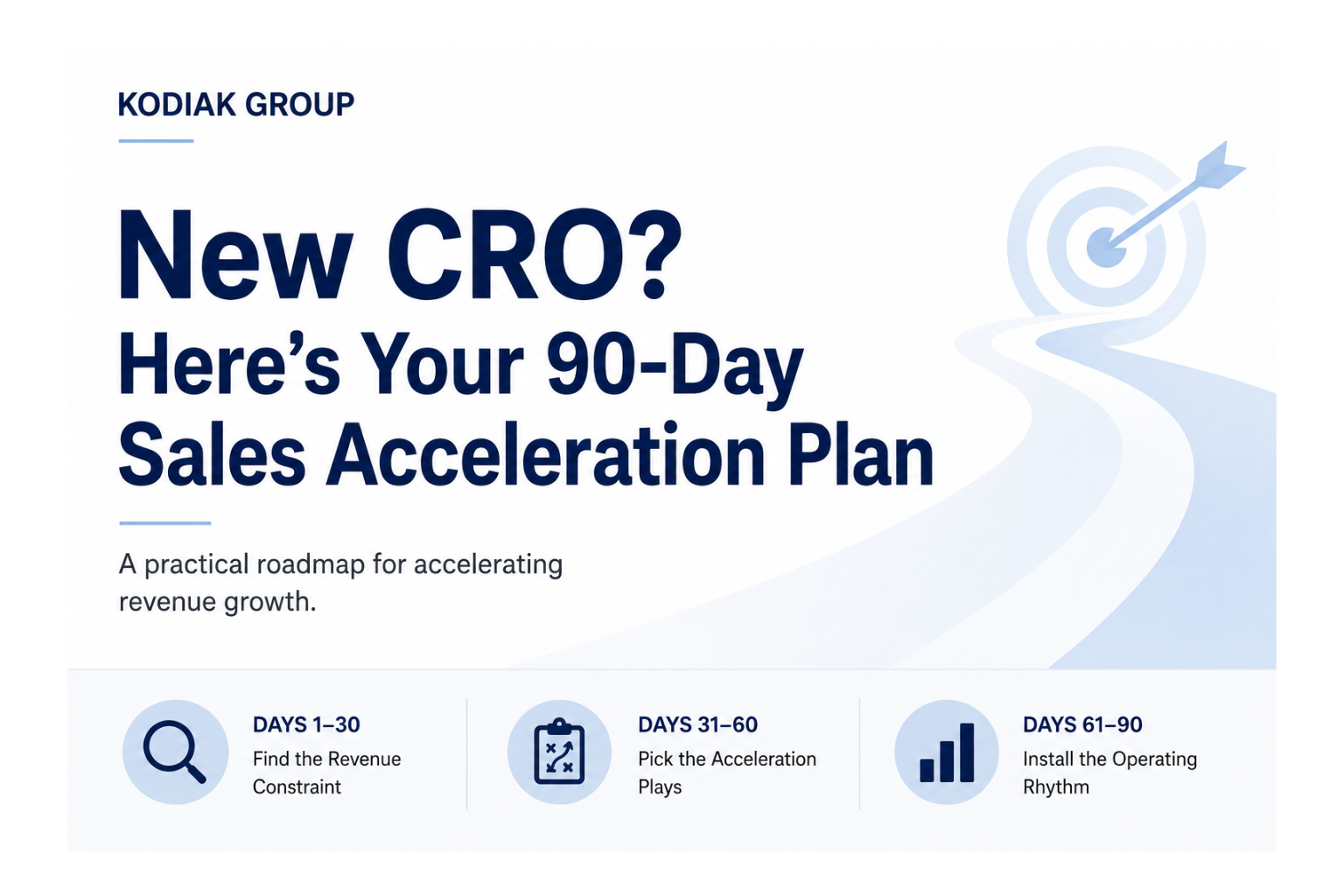 CRO 90 Day Plan for new Chief Revenue Officers. Learn how to identify revenue constraints, align teams, improve forecasting, and drive sustainable growth.