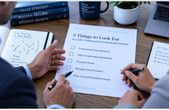 Learn what to look for in a sales training and transformation partner, from business expertise and customized tools to manager involvement and lasting adoption.